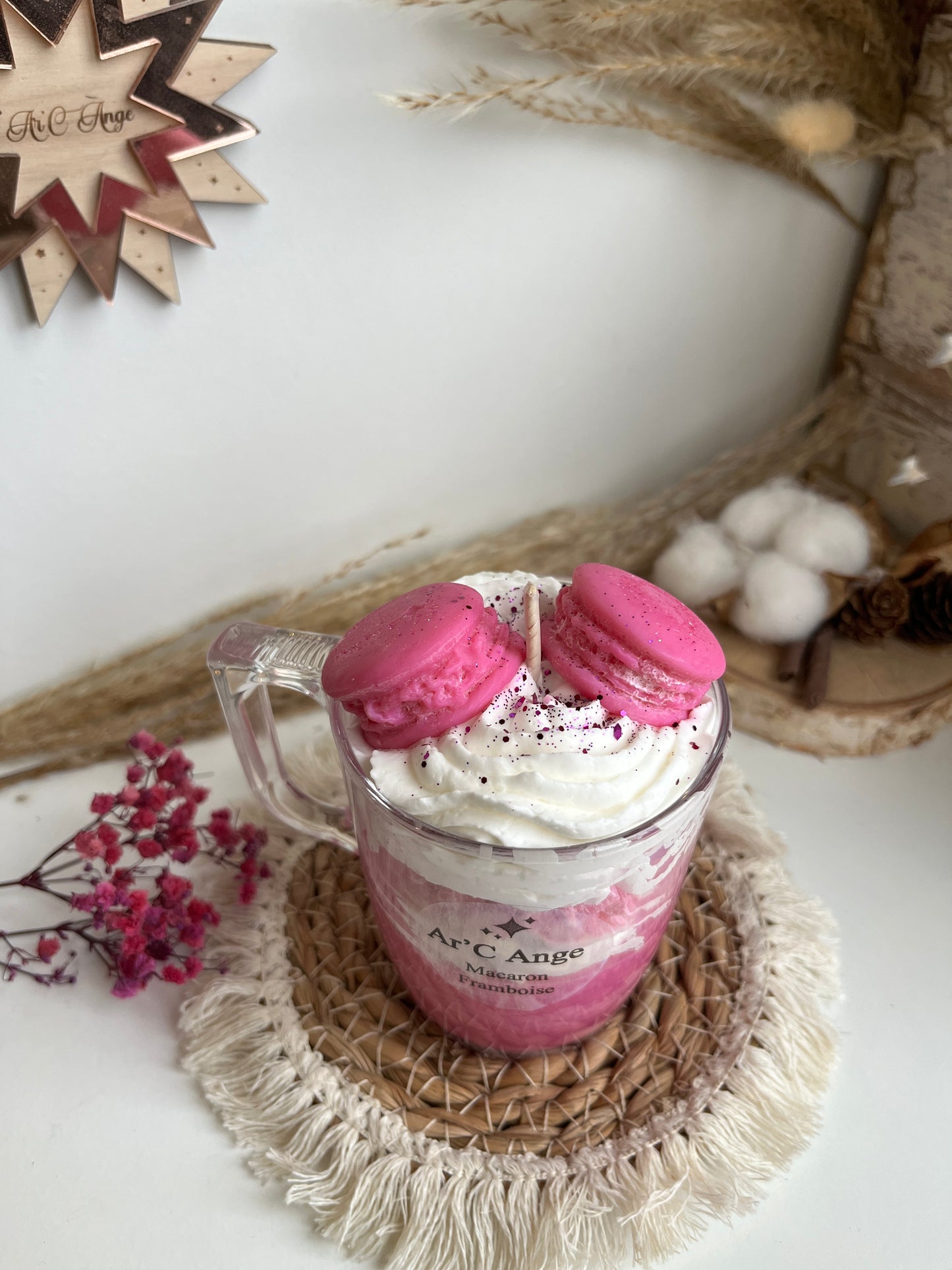 Bougie gourmande Macaron Framboise