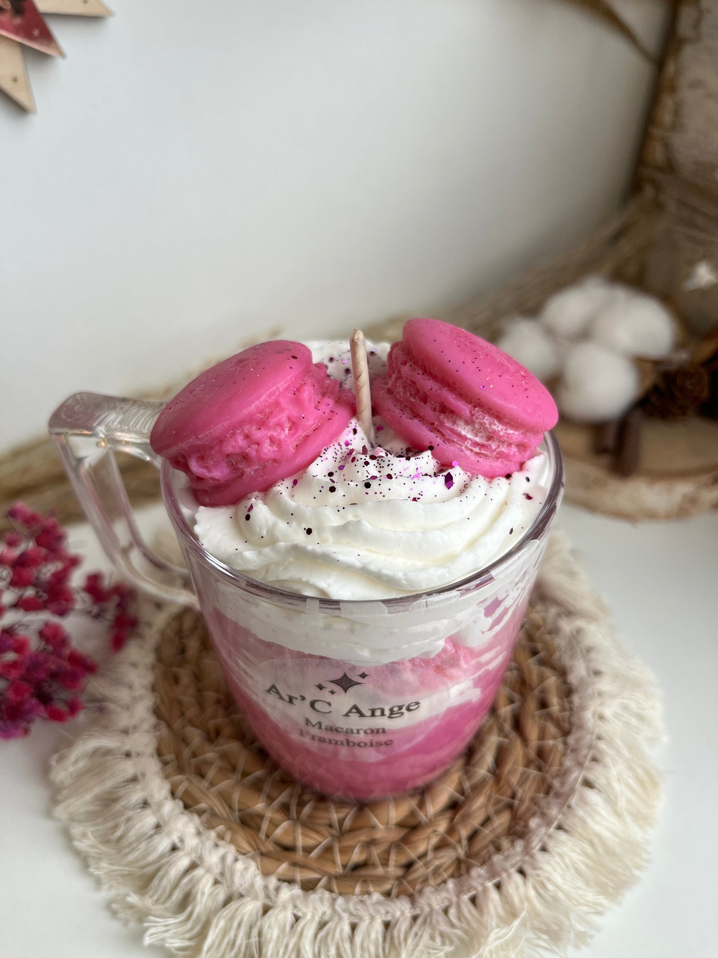 Bougie gourmande Macaron Framboise