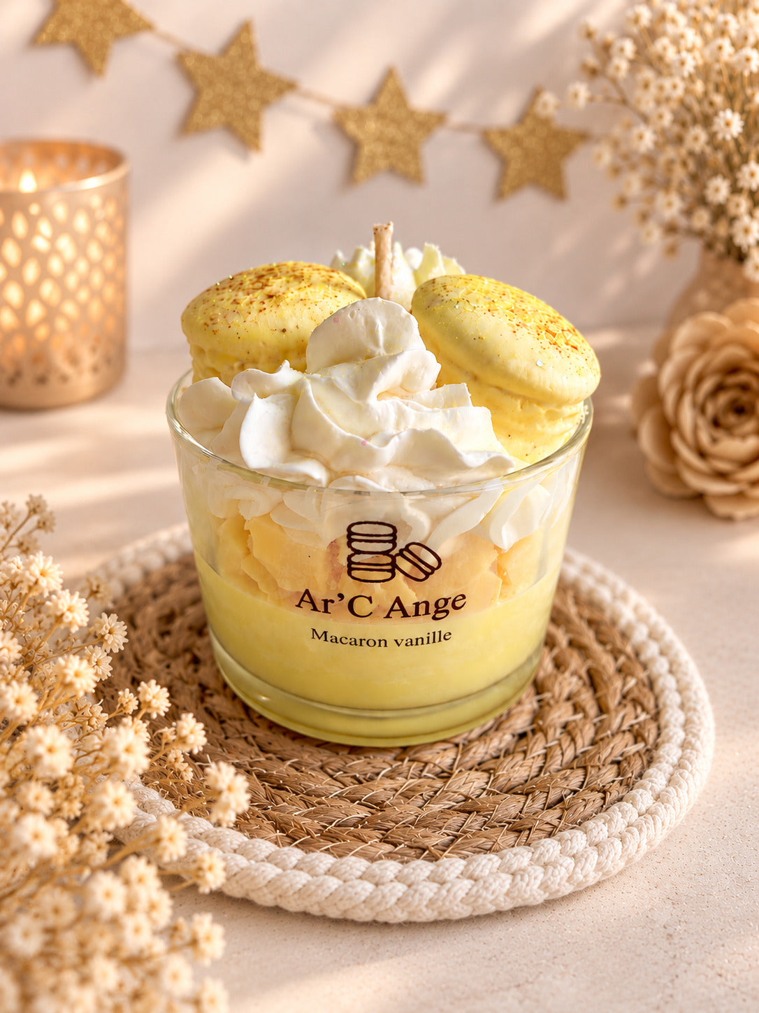 Bougie gourmande Macaron Vanille des îles - Bougie Parfumée Artisanale | Ar'C Ange