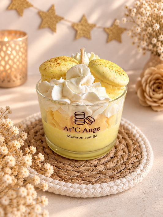 Bougie gourmande Macaron Vanille des îles - Bougie Parfumée Artisanale | Ar'C Ange